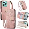 Jiajihua Cover Compatibile con Honor X60i / Honor Play 9T Pro 【Portafoglio con cerniera】【Portacarte doppio】【Flip Stand】【Fibbia magnetica】 Custodia per telefono Lanyard Pink