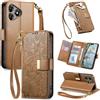 Jiajihua Cover Compatibile con Huawei Pura 70 Pro/Pura 70 Pro Plus 【Portafoglio con cerniera】【Portacarte doppio】【Flip Stand】【Fibbia magnetica】 Custodia per telefono Lanyard Brown