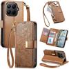 Jiajihua Cover Compatibile con Xiaomi 15T Pro 【Portafoglio con cerniera】【Portacarte doppio】【Flip Stand】【Fibbia magnetica】 Custodia per telefono Lanyard Brown