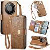 Jiajihua Cover Compatibile con Honor X70 / X9D / Magic8 Lite 【Portafoglio con cerniera】【Portacarte doppio】【Flip Stand】【Fibbia magnetica】 Custodia per telefono Lanyard Brown