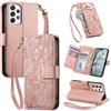 Jiajihua Cover Compatibile con Samsung Galaxy A52 / A52S 5G 【Portafoglio con cerniera】【Portacarte doppio】【Flip Stand】【Fibbia magnetica】 Custodia per telefono Lanyard Pink
