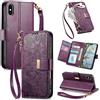 Jiajihua Cover Compatibile con Sony Xperia 1 V 【Portafoglio con cerniera】【Portacarte doppio】【Flip Stand】【Fibbia magnetica】 Custodia per telefono Lanyard Purple