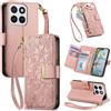 Jiajihua Cover Compatibile con Infinix Note 30 Pro 【Portafoglio con cerniera】【Portacarte doppio】【Flip Stand】【Fibbia magnetica】 Custodia per telefono Lanyard Pink