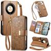Jiajihua Cover Compatibile con Honor X60 / X9C Smart 【Portafoglio con cerniera】【Portacarte doppio】【Flip Stand】【Fibbia magnetica】 Custodia per telefono Lanyard Brown