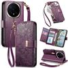 Jiajihua Cover Compatibile con Honor Magic8 Pro 【Portafoglio con cerniera】【Portacarte doppio】【Flip Stand】【Fibbia magnetica】 Custodia per telefono Lanyard Purple