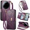 Jiajihua Cover Compatibile con Honor Magic5 Pro 【Portafoglio con cerniera】【Portacarte doppio】【Flip Stand】【Fibbia magnetica】 Custodia per telefono Lanyard Purple