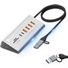 REAGLE HUB - Lettore di schede USB 8 in 1 per schede SD e TF con cavo da 100 cm per desktop, 4 USB-A e 2 USB-C, plug and play, in alluminio, 10 Gbps, per PC, laptop, disco U, mouse