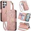 Jiajihua Cover Compatibile con Samsung Galaxy S23 Ultra 【Portafoglio con cerniera】【Portacarte doppio】【Flip Stand】【Fibbia magnetica】 Custodia per telefono Lanyard Pink