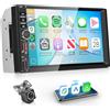 Rimoody Wireless Carplay Autoradio 2 Din con You-Tube Android Auto 7 Pollici Touchscreen Autoradio con IOS/Android Mirror Link Bluetooth FM Radio USB/EQ/AUX Controllo del Volante Telecamera Posteriore