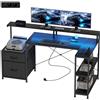 HOMCOM Scrivania PC Gaming con Spazi Portaoggetti e 2 Supporti Monitor Nero