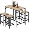 HOMCOM Set Bancone da Bar con 4 Sgabelli Stile Industriale in Metallo e Legno