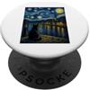 Artistic Feline Gallery Midnight Muse Black Cat Van Gogh ispirato Riverside Art PopSockets PopGrip Adesivo