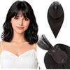 Silk-co Hair Topper per Capelli Veri Donna con Clip Nero Naturale, 30cm 35g Hand-tied Toupet Toupee Invisibile con Frangia Sottile