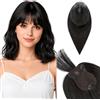 Silk-co Hair Topper per Capelli Veri Donna con Clip Nero Naturale, 35cm 40g Hand-tied Toupet Toupee Invisibile con Frangia Sottile