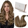Hetto Extension Capelli Veri Nano Ring Balayage Marrone chiaro & Biondo miele - Remy Capelli Umani Estensioni, Invisibile Adesive, Look Naturale per Uso Quotidiano 50g 50ciocche 55cm