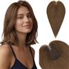 Silk-co Hair Topper per Capelli Veri Donna con Clip Marrone Medio, 25cm 27g Hand-tied Toupet Toupee Invisibile con Frangia Centrale