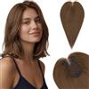 Silk-co Hair Topper per Capelli Veri Donna con Clip Marrone Medio, 35cm 40g Hand-tied Toupet Toupee Invisibile con Frangia Centrale