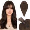 Silk-co Hair Topper per Capelli Veri Donna con Clip Marrone Scuro, 35cm 40g Hand-tied Toupet Toupee Invisibile con Frangia Sottile