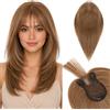 Silk-co Hair Topper per Capelli Veri Donna con Clip Marrone Chiaro, 25cm 27g Hand-tied Toupet Toupee Invisibile con Frangia Sottile