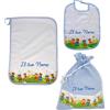 MyVorrei Set Sacco+Asciugamano+Bavaglio Cotone 100% per Asilo | Sacco cm 36x45 Asciugamano cm 35x52 Bavaglio cm 26x35 | Personalizzabile con Nome