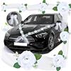 Dadabig Decorazione Auto Sposi, Addobbi per Auto Matrimonio con 2 Fiocchi Decorativi, Fiori di Matrimonio per Auto, Decorazioni Matrimonio Per Auto con 9 Rose Bianche