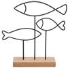 Logbuch-Verlag Scultura a forma di pesce marittimo, 19 x 5 x 20 cm, in ferro e bambù, blu naturale, statuetta decorativa con pesci metallici su base in legno, decorazione da tavolo, casa da spiaggia