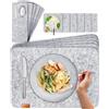 MIQIO Tovaglietta in feltro, set da 18 sottobicchieri, in feltro, lavabile, 6 tovagliette, sottobicchieri in vetro, tasche per posate, grigio chiaro, sottobicchieri rettangolari, tovagliette
