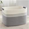 MYHOMMATTO Grande cesto per biancheria intrecciato in corda di cotone, 100L, con manici in cuoio, per coperte, vestiti, giocattoli, per lavanderia, camera bambini o soggiorno, 60x40x40 cm, bianco e grigio