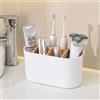 Trlyane Porta Spazzolino Elettrico da Appoggio, Organizer Bagno con 6 Scomparti e Divisori in Bambù Rimovibili, Portadentifricio Multifunzione per Lavabo Cucina Soggiorno, Bianco