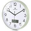 Lafocuse 30cm Orologio da Parete con Digitale LCD Datario e Termometro, Silenzioso Orologio Moderno Verde, senza Ticchettio per Cucina Camera da Letto Soggiorno Ufficio