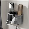 BBTISG Scolaposate da Parete da Cucina, Scolaposate con 3 Scomparti Scolapiatti con Vassoio Antigoccia Portaposate per Posate, Forchette, Coltelli, Cucchiai (grigio con asta)
