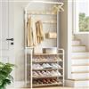 Hzuaneri Appendiabiti con Scarpiera, Mobile Ingresso con 5 Livello Scarpiera, 9 Ganci, 1 Barra Attaccapanni, 30 x 78,5 x 195cm, per Entrata Corridoio, Rovere e Bianco HT19016W