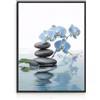 Dazzlewall Quadro Zen Sereno, Poster con Orchidea Blu Calmante e Pietre Impilate per Yoga Meditazione Spa Ufficio Camera da Letto Soggiorno 30×40 cm Senza Cornice