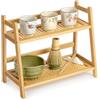 ANBOXIT Porta Tazze da Caffè in Stile Rattan, 2 Ripiani Porta Spezie per Cucina in Bambù, Organizer Spezie Cucina Salvaspazio per Angolo Caffe, Matcha, Barattoli, Ufficio