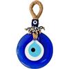 MYSTIC JEWELS - Amuleto Turco Nazar in Vetro Blu, Ciondolo Occhio Protettivo, 9 cm, con Cordoncino in iuta, Decorazione da parete