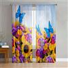 Odot Tende Soggiorno Semi Trasparenti, Stile Floreale Stampa 3D Tenda Voile con Tasca per Asta 2 Pannelli Filtranti Finestra Moderna per Camera da Letto Cucina (Girasole,140x244cm)