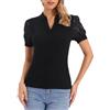 Allegra K Top in Maglia da Donna Casual con Scollo a V e Maniche all'Uncinetto da Lavoro Nero M