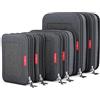 LeanTravel Set di 3 cubi per imballaggio a compressione, Set da 6 - Nero, XL, Viaggi