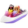 Barbie - Playset Sirene con 2 bambole Malibu e Brooklyn e barca lunga 46+ cm con fondo trasparente per 4 bambole, accessori inclusi, giocattolo per bambini, 3+ anni, HJK58