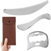 PORFOYO Strumento Per Massaggi In Acciaio,3 In 1 Inossidabile Raschietto Per Fascia Con Borsa Portaoggetti,Raschietto Gua Sha In Acciaio Inossidabile,Gua Sha Acciaio Inox Per Viso Collo Spalle Braccia Gambe