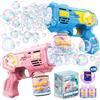 POPERFUN Sparabolle di Sapone 2 Pezzi, Spara Bolle di Sapone Automatico con Luci LED, Pistola Bolle di Sapone per Bambini di Età Superiore a 3 Anni, Feste di Compleanno, Pasqua e Giorno dei Bambini (Rosa Blu)