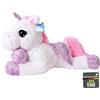 te-trend Peluche Cavallo Unicorno Unicorno SDRAIATO 60cm Fucsia o Bianco con Lilla Applicazioni E Ali - Bianco