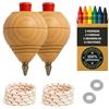 EVERGIFT Set di 2 trottole in legno per bambini + 6 matite colorate + 2 rondelle | Fatto a mano in Spagna con punta a penna