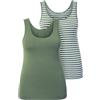 Ulla Popken Canotte da Donna, Confezione da 2, in Cotone Biologico, a Righe, Tinta Unita, Canottiere, Verde Oliva, 48/50 IT