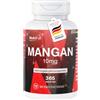 Nutrifair Manganese 10mg, 365 compresse, *oligoelemento per tessuto connettivo e osseo, alta dose, 100% Vegano, produzione e test di laboratorio in Germania, Premium & Equo