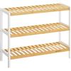SONGMICS Scarpiera scaffali scarpe Portascarpe sgabello Bambù 3 Ripiani Capacità Fino a 9 Paia di Scarpe 70 x 26 x 55 cm LBS03H