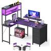 VASAGLE Scrivania Angolare, Scrivania da Gaming con Prese e Porte USB, Luci LED, 3 Cassetti, Supporto per Monitor, 140 x 100 x 150 cm, Nero, Collezione BARNET LWD162B101