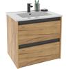 MUEBLES PITARCH Mobile da bagno 60 cm di larghezza, sospeso, 2 cassetti, rovere Kraft con un tocco grigio, per lavabo da incasso, stile moderno, modello Nilo