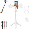 Gienslru Bastone per selfie 6 in 1 con luce di riempimento, selfie con tracciamento automatico del viso, treppiede con telecomando, 6 in 1, wireless, Bluetooth, per iPhone, Samsung, Android, bianco