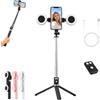 Gienslru Bastone per selfie 6 in 1 con luce di riempimento, selfie con tracciamento automatico del viso, treppiede con telecomando, 6 in 1, wireless, Bluetooth, per iPhone, Samsung, Android, nero
